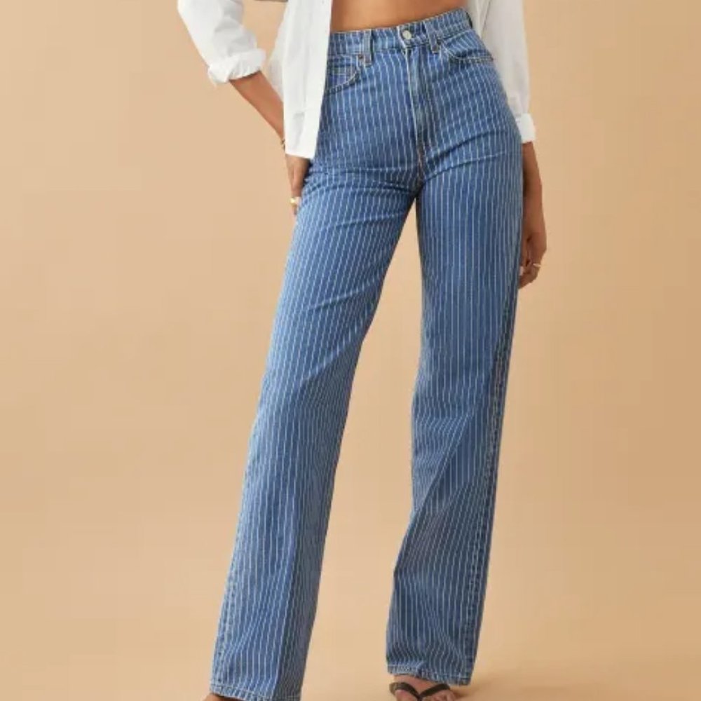 Reformation - Hailey Pinstripe High Rise Wide Leg Jeans - Size 26